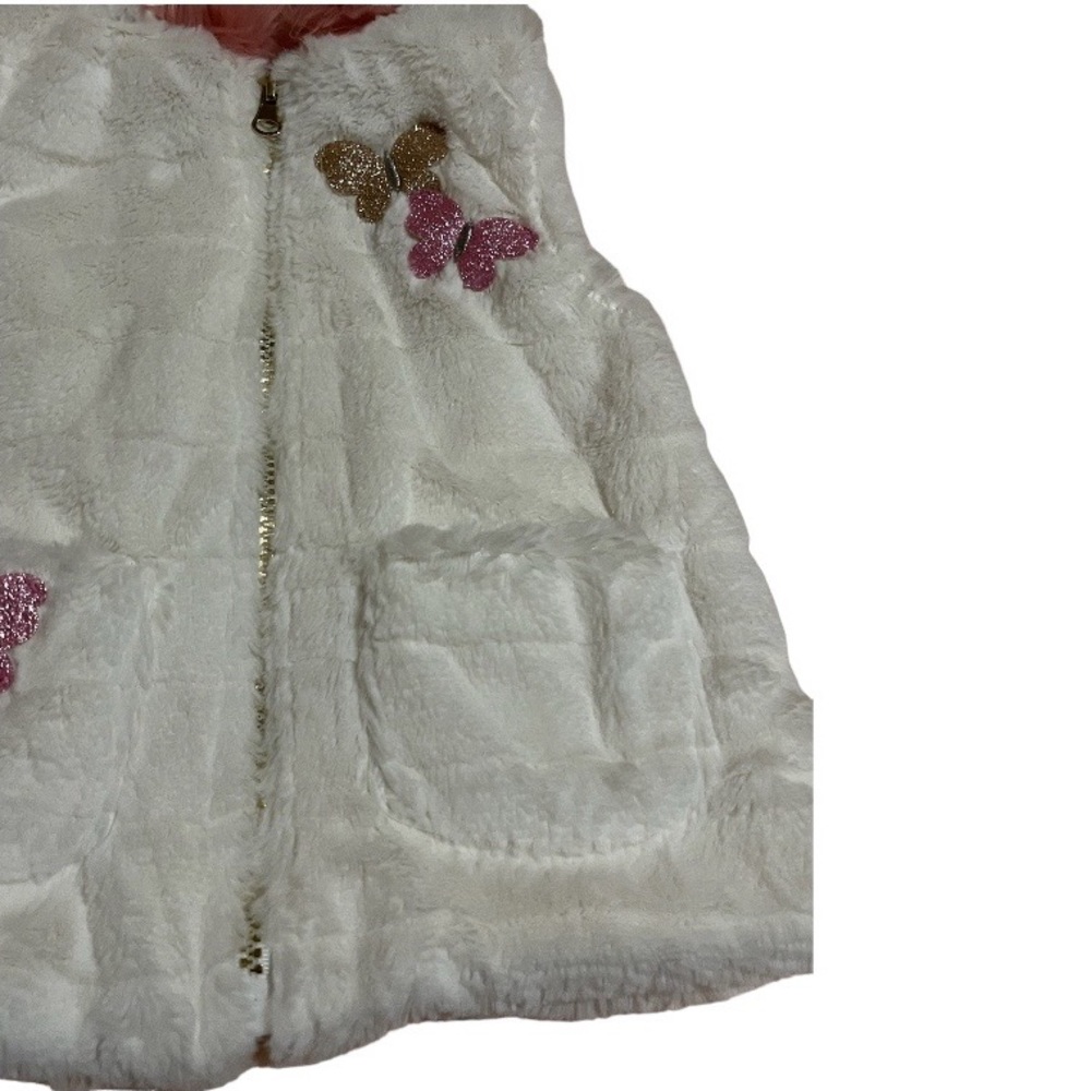 Little Lass•White Fur Butterfly Design Vest - Picture 4 of 11